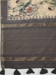 Digital Printed Art Silk Beige Saree