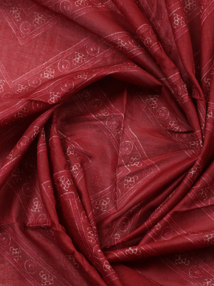 Printed Cotton Blend Unstitched Suit With Pant &amp; Dupatta