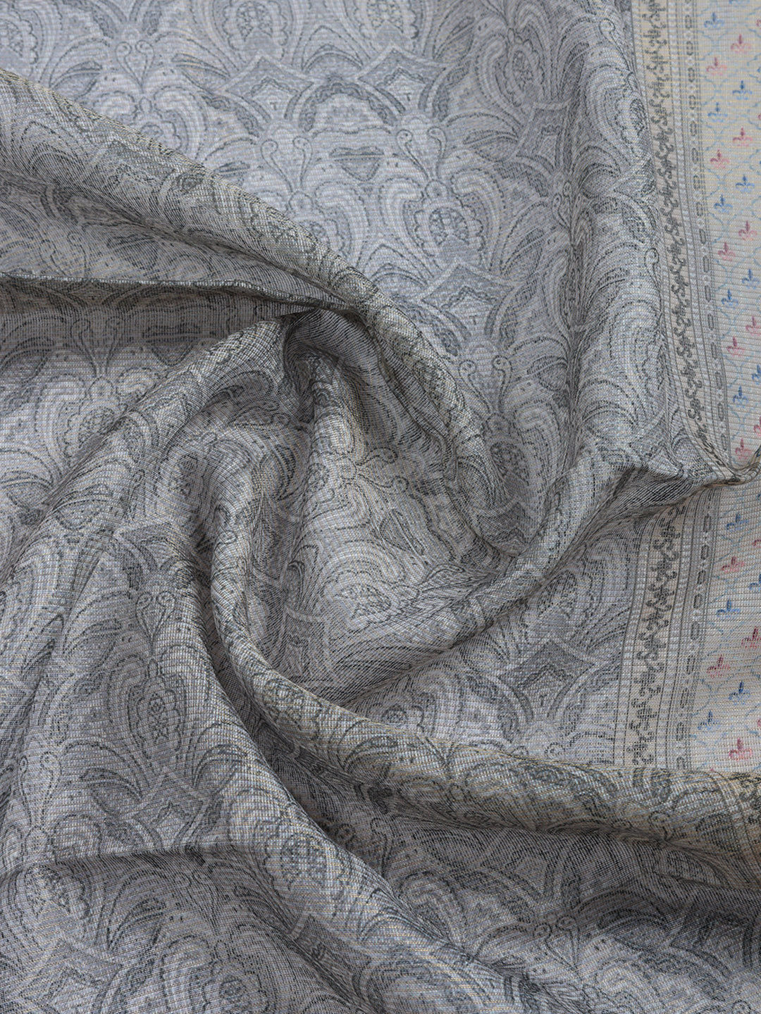 Printed Linen Blend Unstitched Suit With Pant &amp; Dupatta