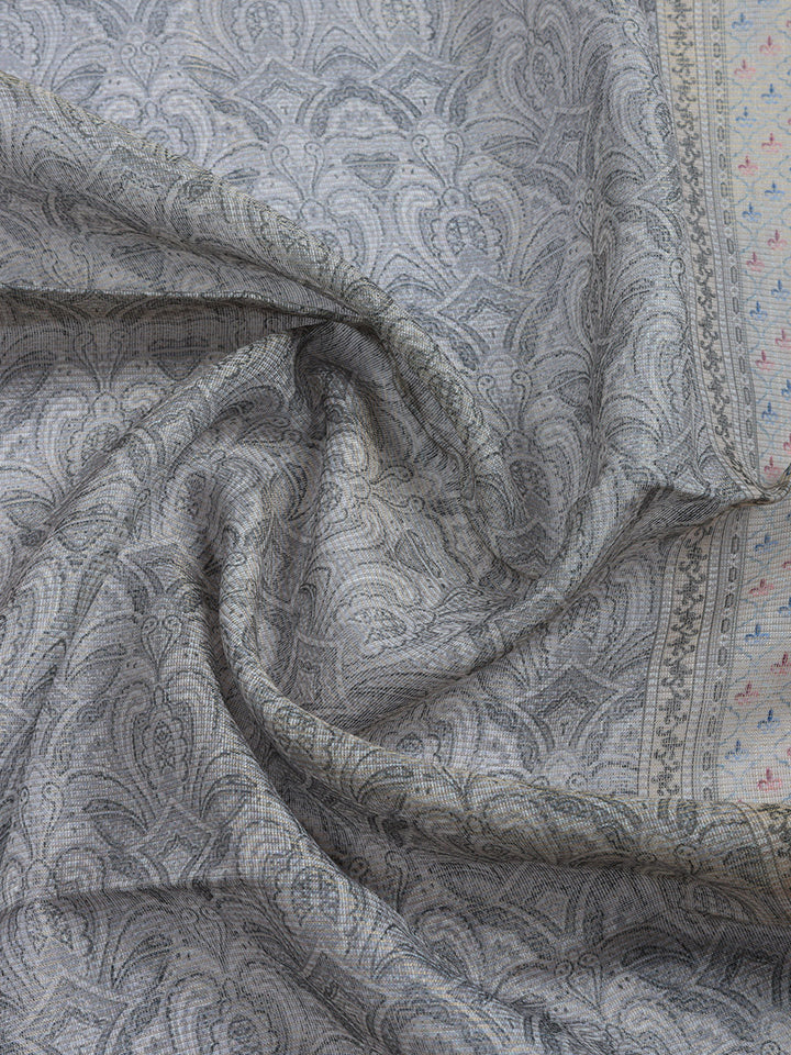 Printed Linen Blend Unstitched Suit With Pant &amp; Dupatta