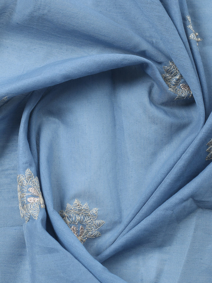 Embroidered Chanderi Unstitched Suit With Pant &amp; Dupatta