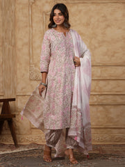 Printed Cotton Kurta With Pants & Dupatta