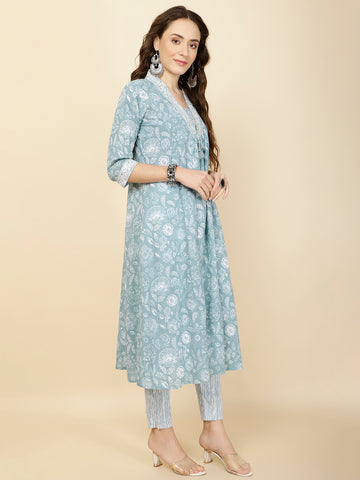 Printed Cotton Suit Set With Dupatta