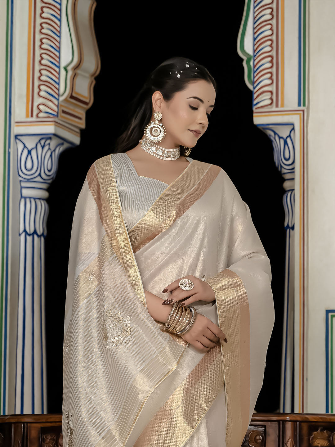 Embroidered Linen Blend Saree