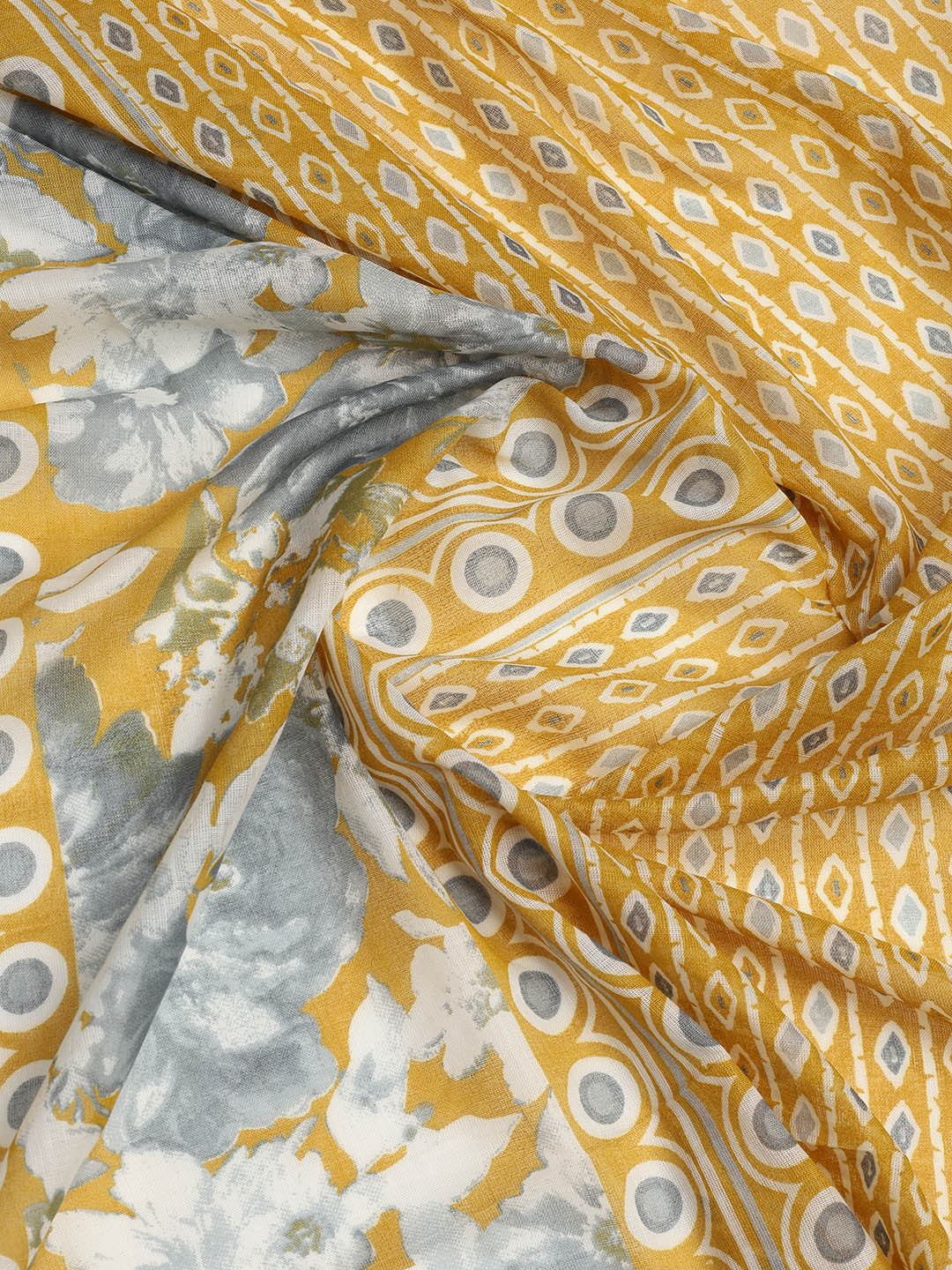 Printed Cotton Blend Unstitched Suit With Dupatta
