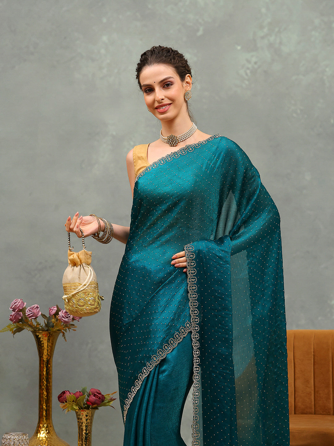Embroidered Chiffon Saree