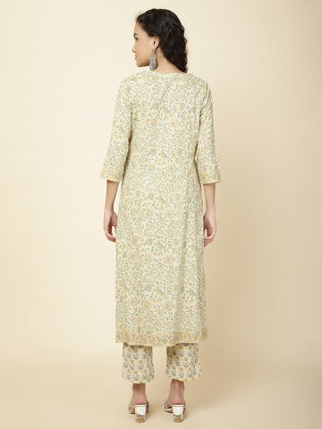 Floral Printed Cotton Kurta With Pants