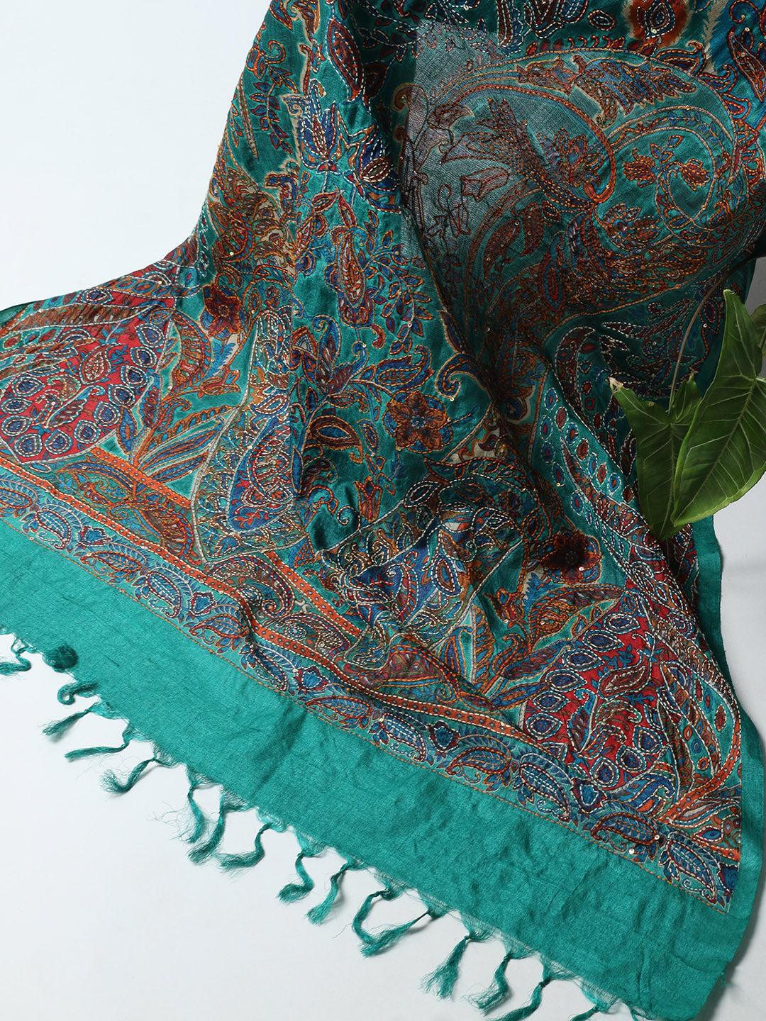 Printed Tussar Unstitched Kurta With Pant &amp; Dupatta