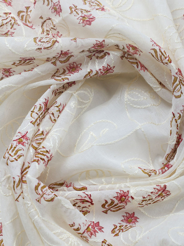 Printed Cotton Blend Unstitched Suit With Pant &amp; Dupatta
