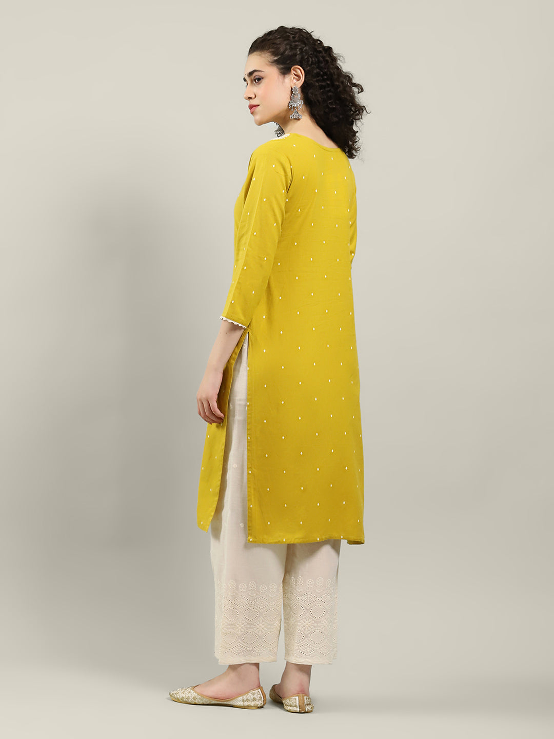 Neck Embroidered Cotton Blend Kurta With Palazzo