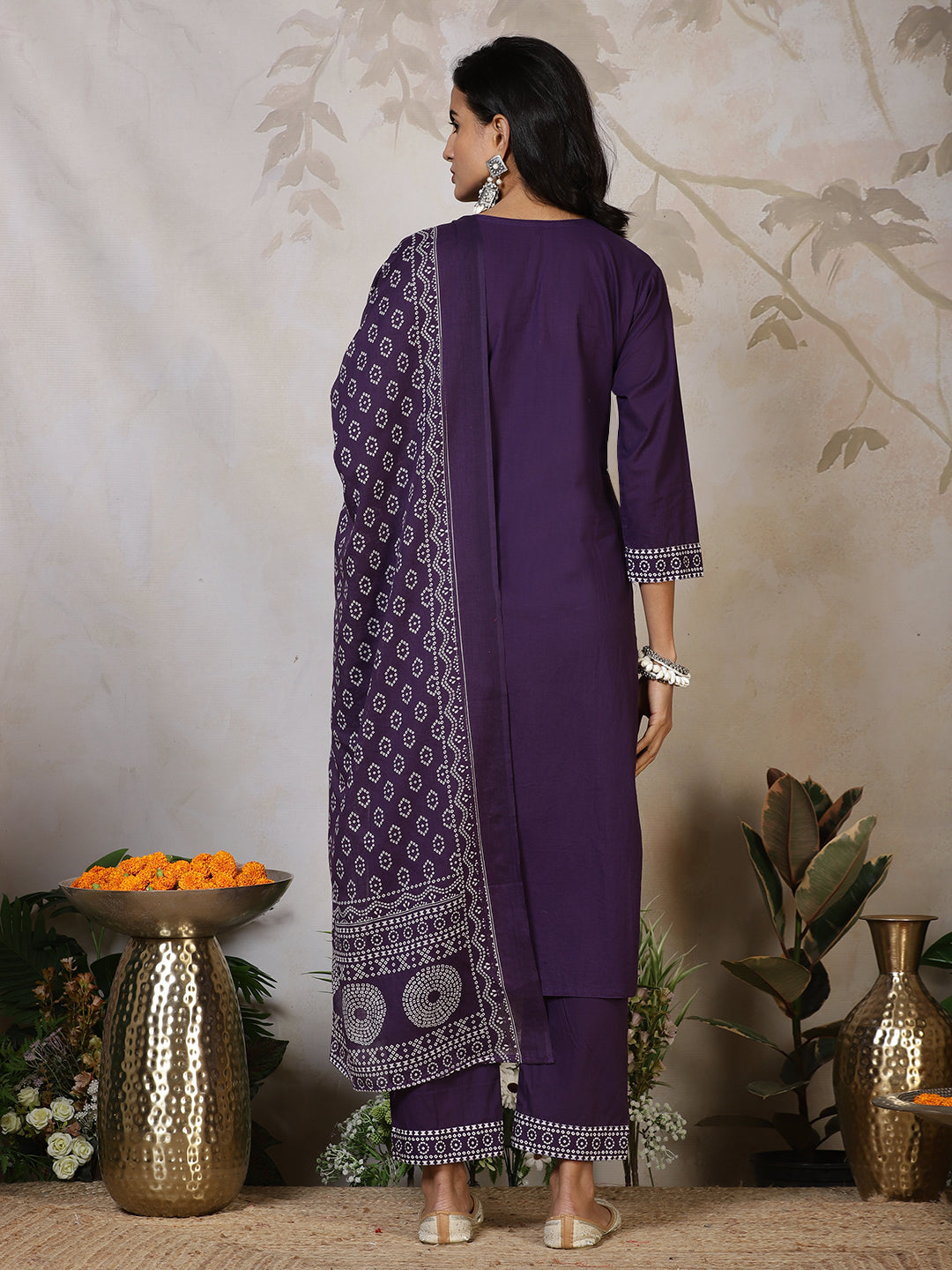 Printed Cotton Blend Kurta With Pants & Dupatta