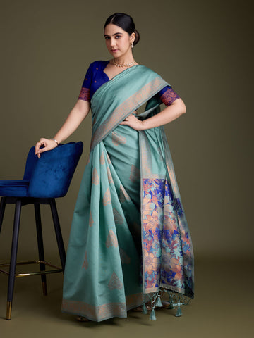 Zari Border Booti Art Silk Woven Saree