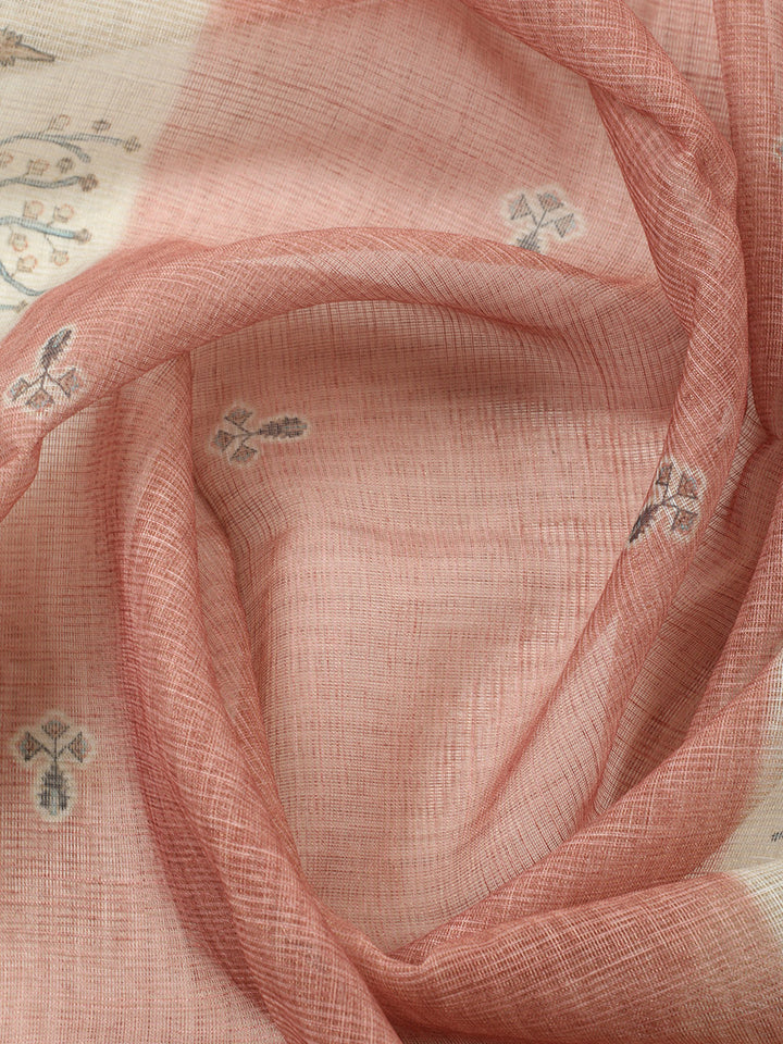 Printed Linen Blend Unstitched Suit With Pant &amp; Dupatta