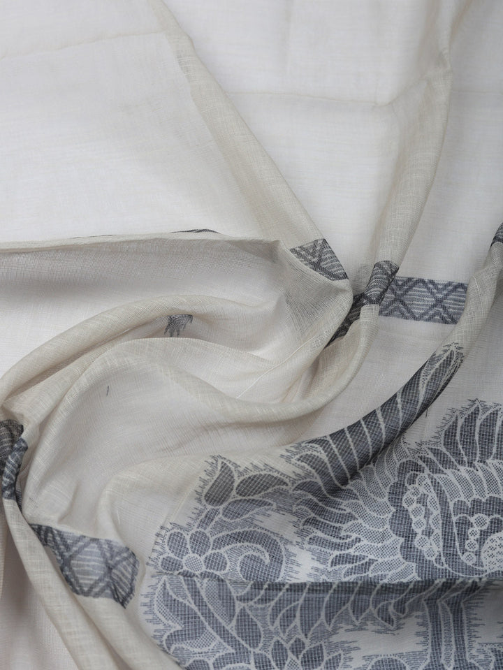 Printed Linen Blend Unstitched Suit With Pant &amp; Dupatta