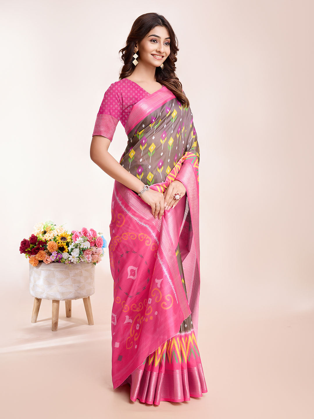 Patola Zari Border Art Silk Woven Saree