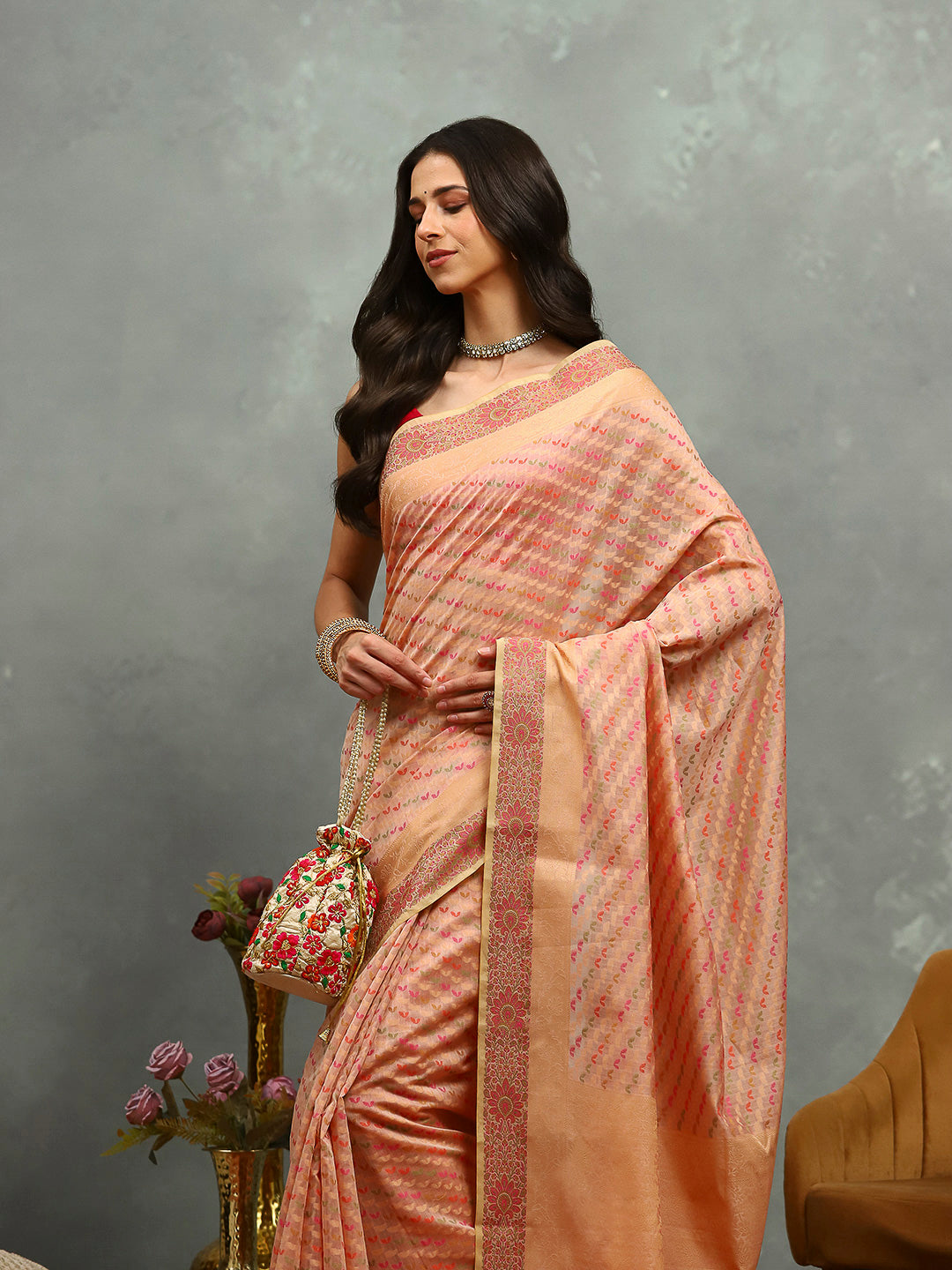 Resham Embroidered Cotton Blend Woven Saree