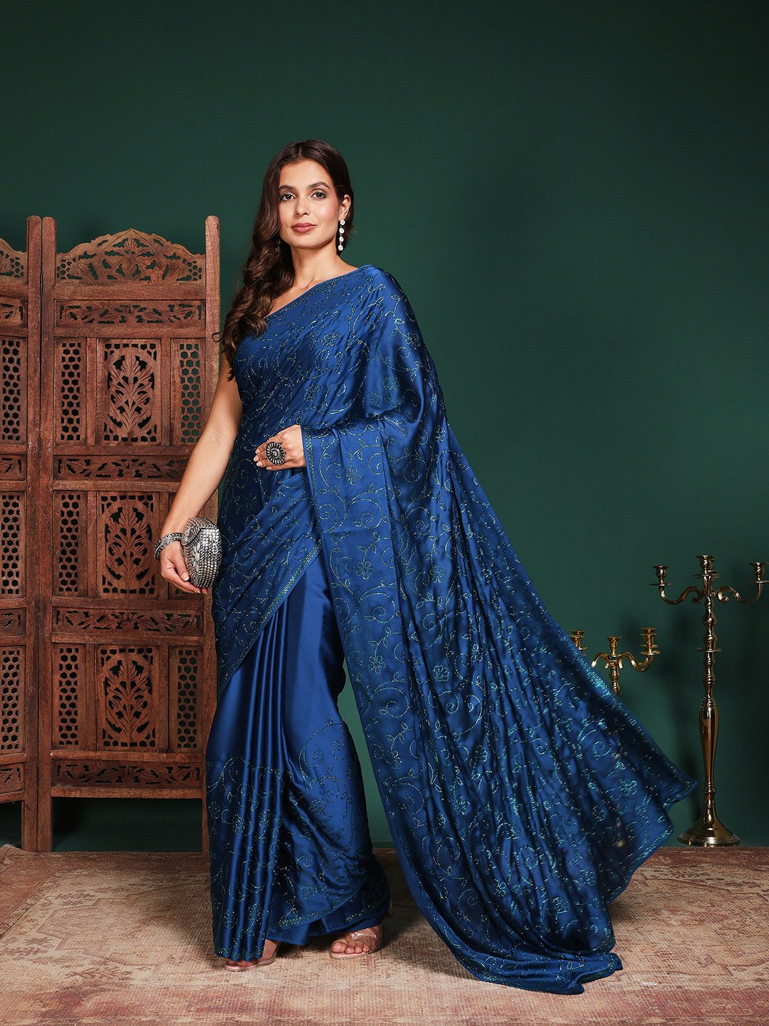 Embroidered Satin Saree