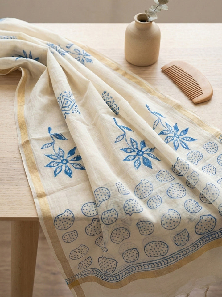 Printed Cotton Blend Unstitched Suit With Pant &amp; Dupatta