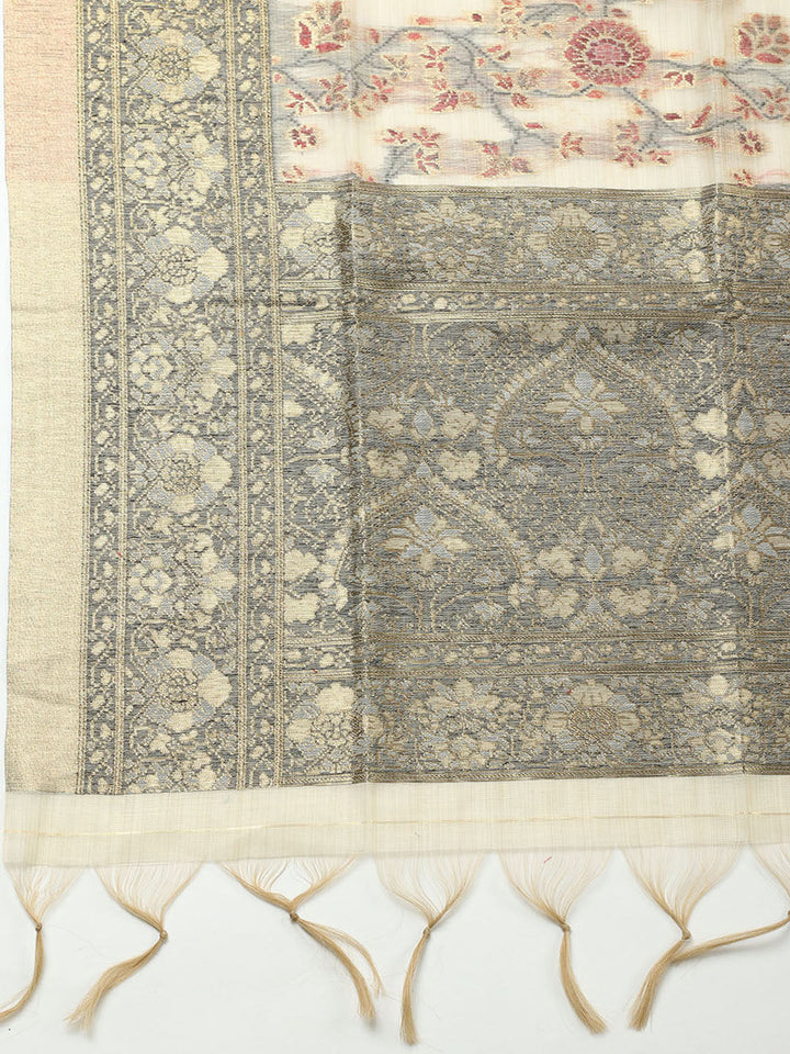 Embroidered Chanderi Unstitched Suit With Pant &amp; Dupatta