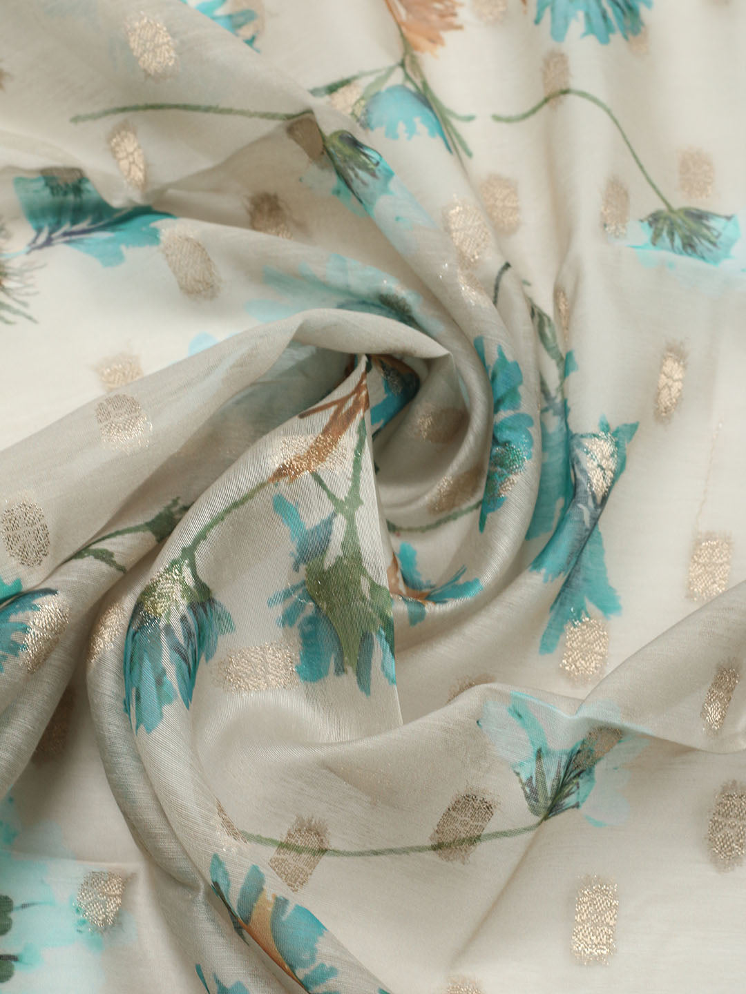 Embroidered Chanderi Unstitched Suit With Pant &amp; Dupatta