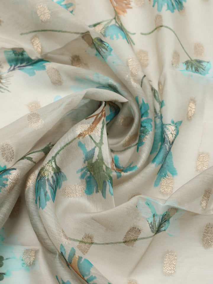 Embroidered Chanderi Unstitched Suit With Pant &amp; Dupatta