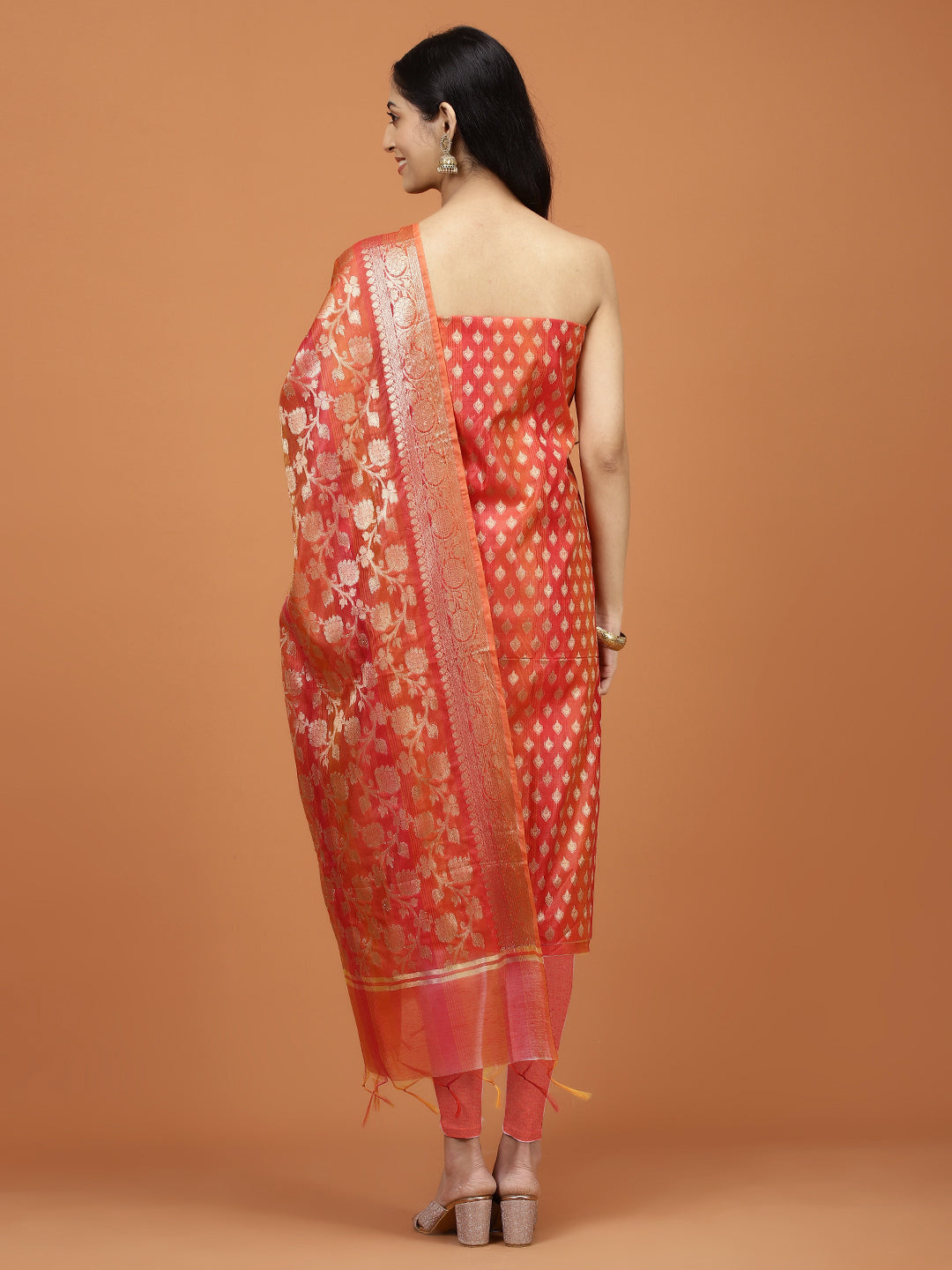 Woven Booti Chanderi Unstitched Suit Piece With Dupatta