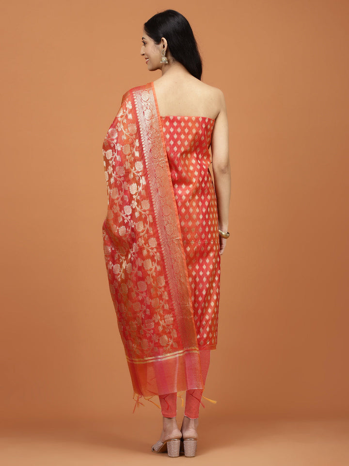 Woven Booti Chanderi Unstitched Suit Piece With Dupatta