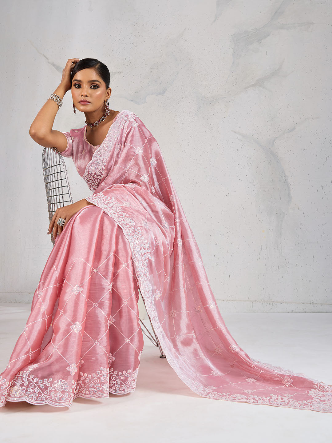 Sequence Embroidery Organza Saree