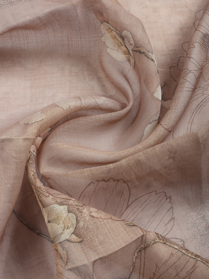 Printed Linen Blend Unstitched Suit With Pant &amp; Dupatta