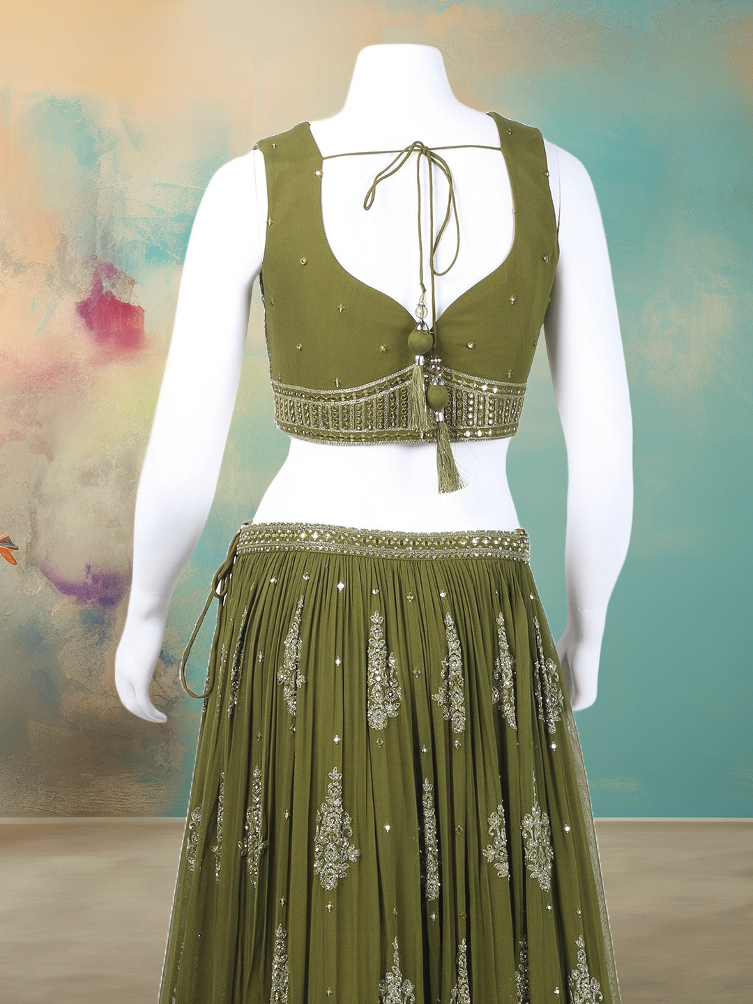 Resham Mirror Work Georgette Choli With Lehenga & Dupatta