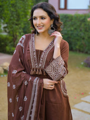 Printed Cotton Blend Kurta With Pant & Dupatta