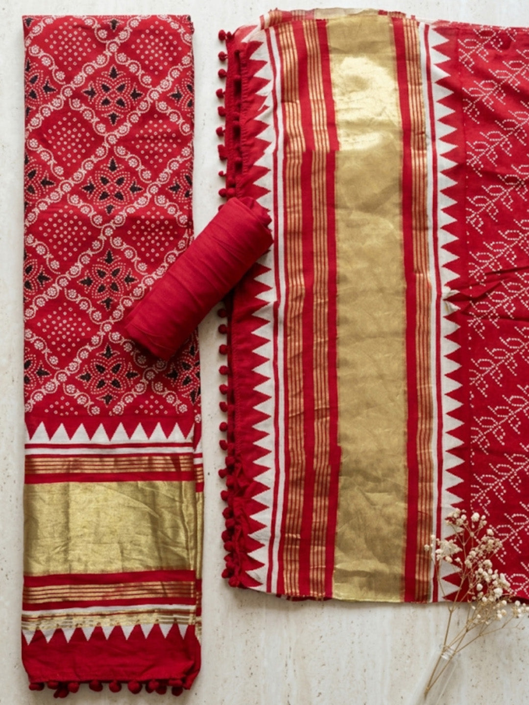 Embroidered Art Silk Unstitched Suit With Pant &amp; Dupatta