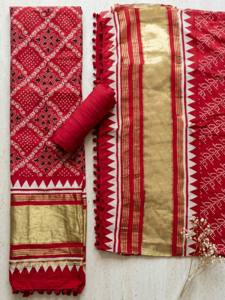 Embroidered Art Silk Unstitched Suit With Pant &amp; Dupatta