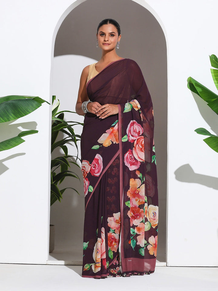 Floral Printed Georgette Saree
