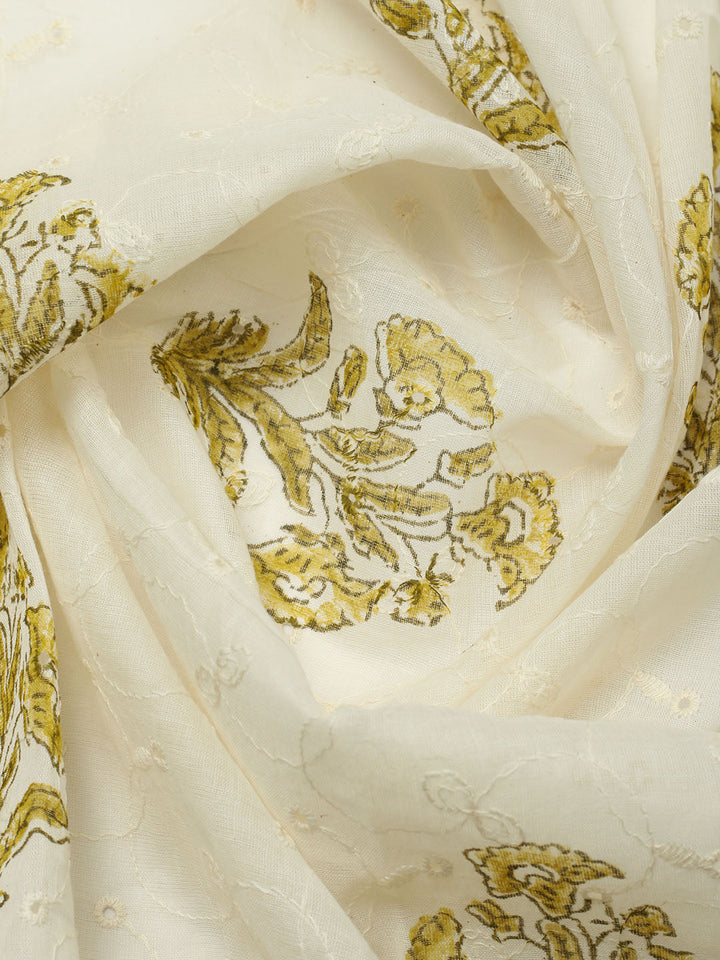 Printed Cotton Blend Unstitched Suit With Pant &amp; Dupatta