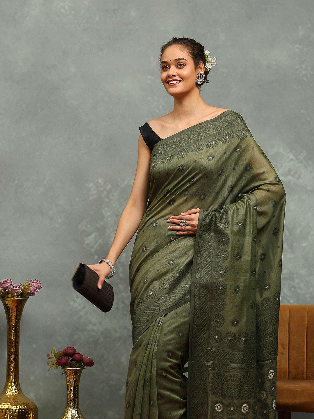 Resham Booti Woven Cotton Saree