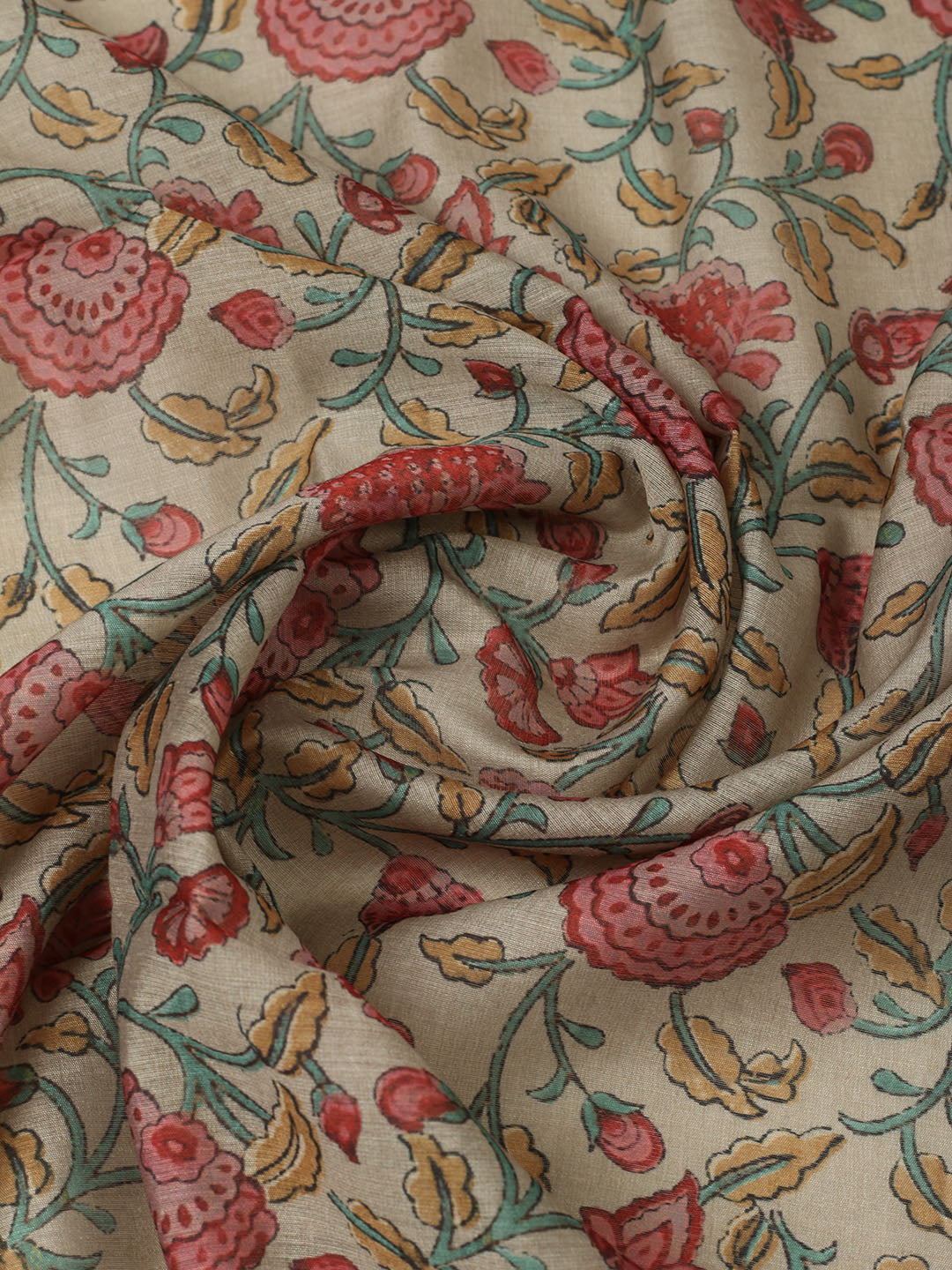 Printed Chanderi Unstitched Suit With Pant &amp; Dupatta