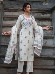 Printed Cotton Blend Kurta With Pant & Dupatta