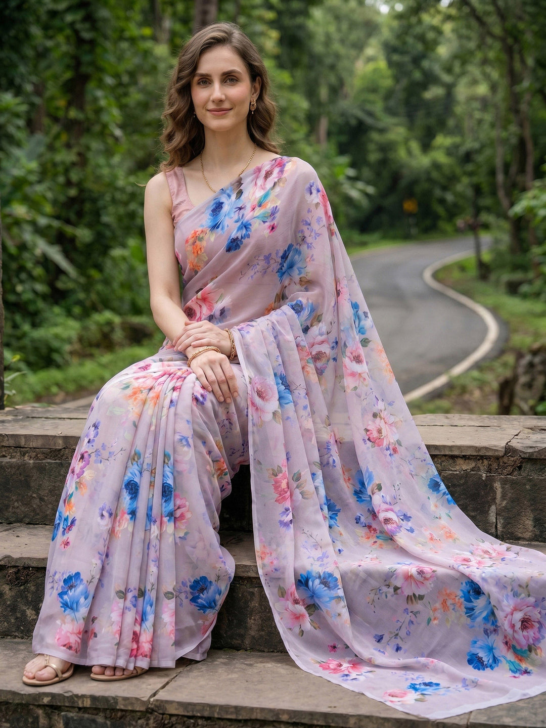 Digital Print Chiffon Saree