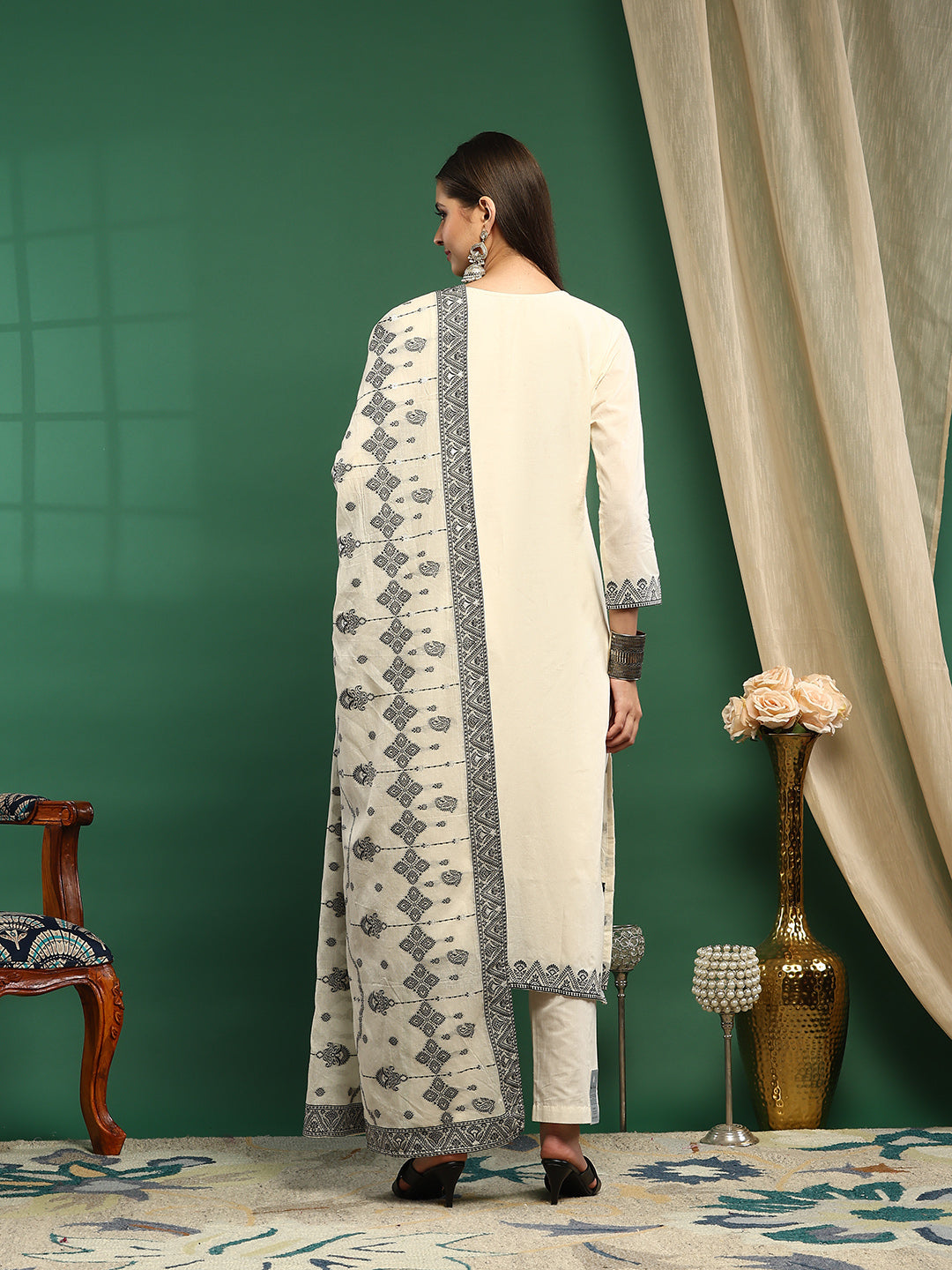 Printed Cotton Blend Kurta With Pant &amp; Dupatta