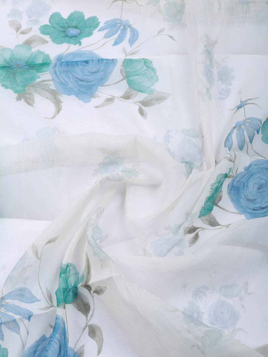 Printed Linen Blend Unstitched Suit With Pant &amp; Dupatta