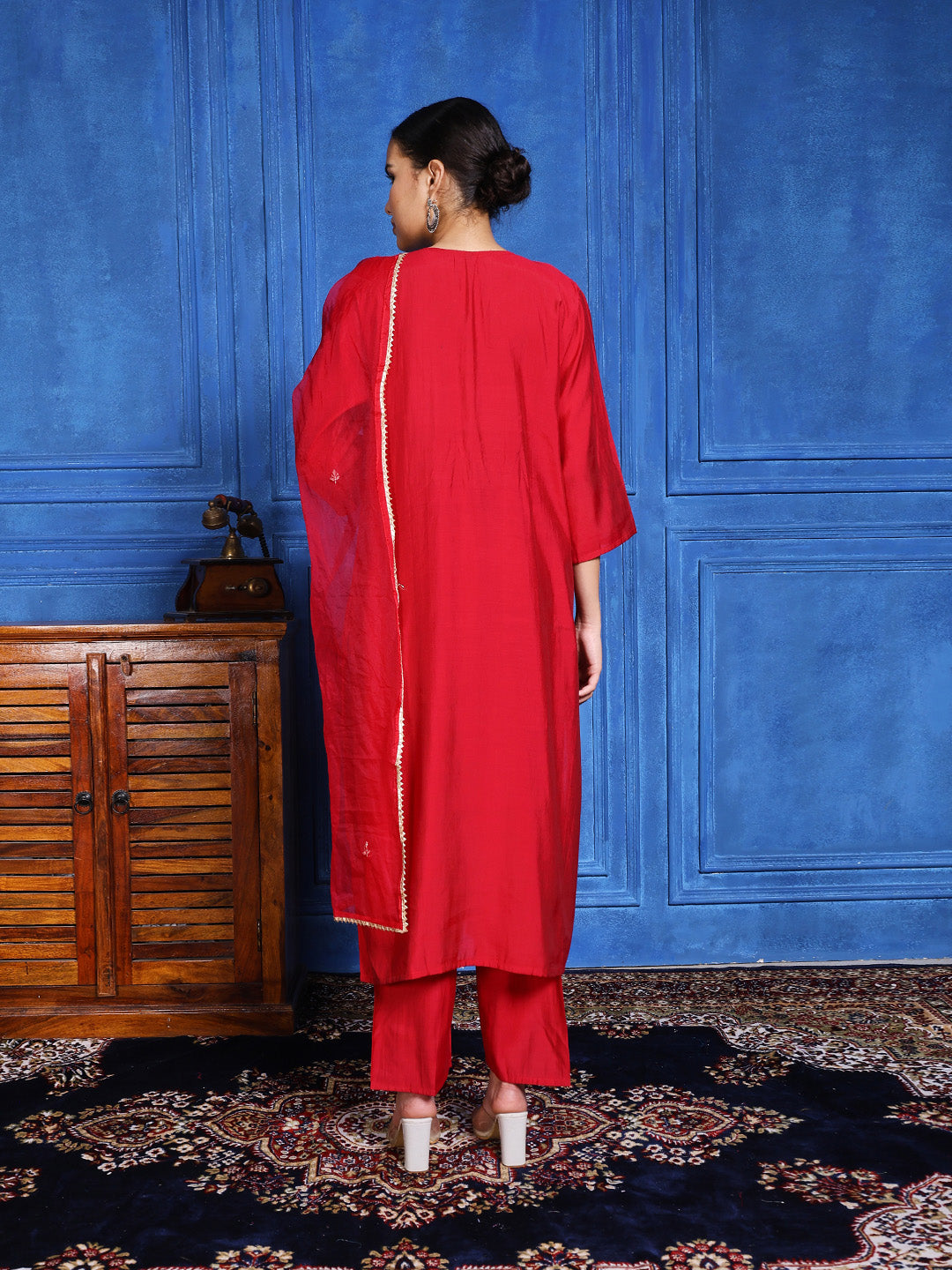 Printed Cotton Blend Kurta With Pants & Dupatta