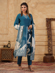 Printed Muslin Kurta With Pants & Dupatta