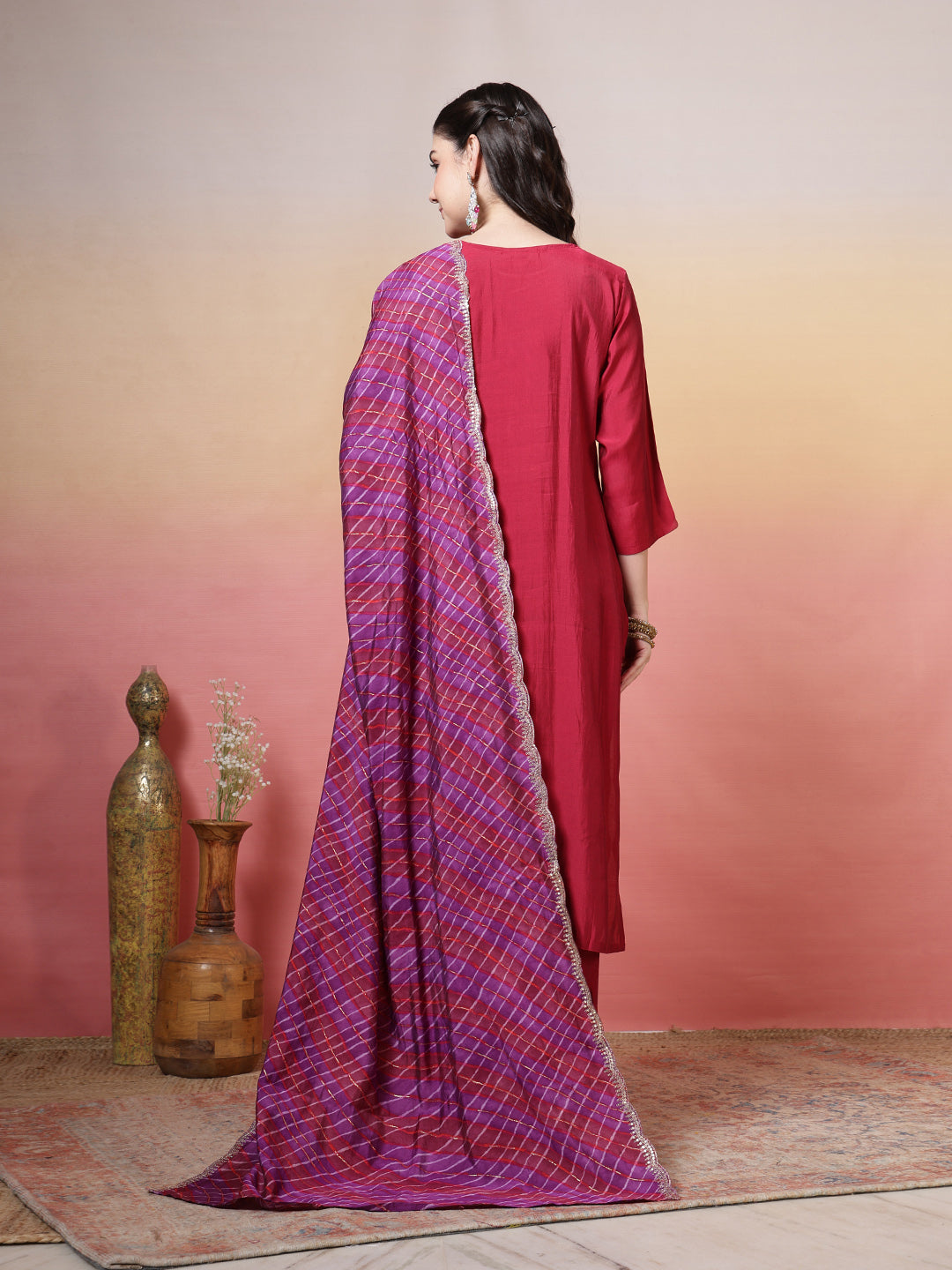 Printed Chanderi Kurta With Pants &amp; Dupatta