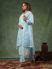 Embroidered Cotton Blend Kurta With Pant & Dupatta