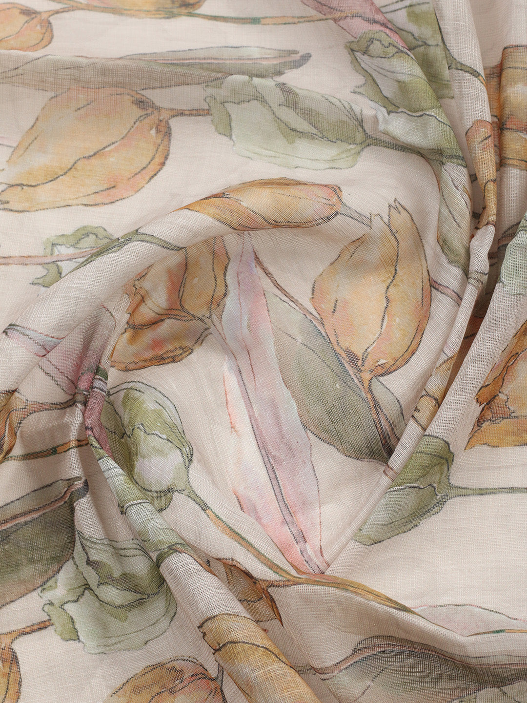 Embroidered Linen Blend Unstitched Suit With Pant &amp; Dupatta