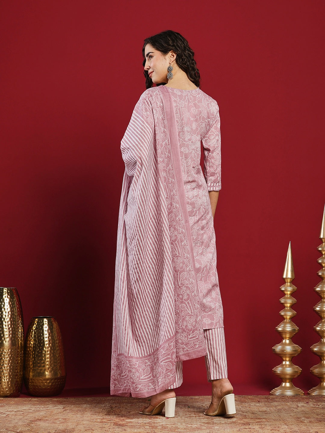 Printed Cotton Kurta With Pant &amp; Dupatta