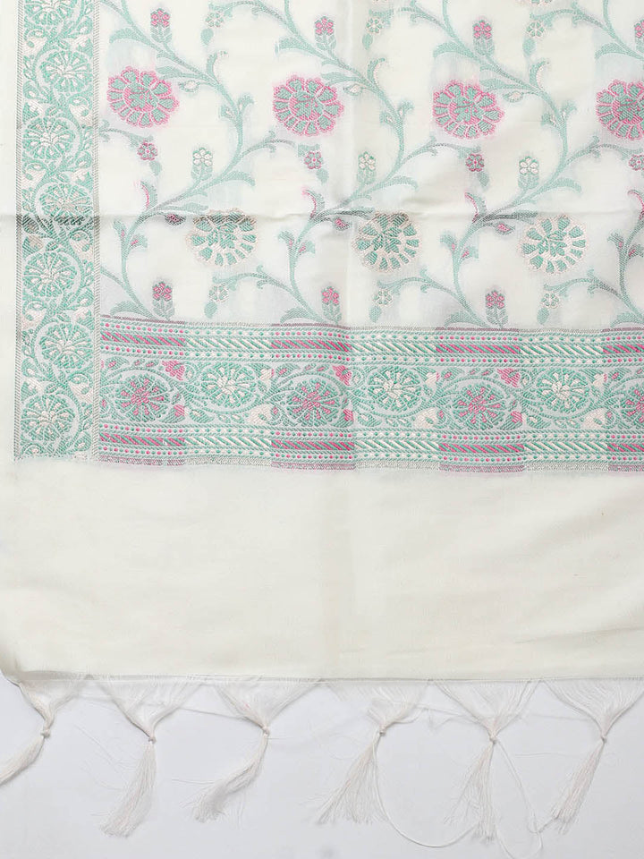 Banarasi Chanderi Unstitched Suit With Pant &amp; Dupatta