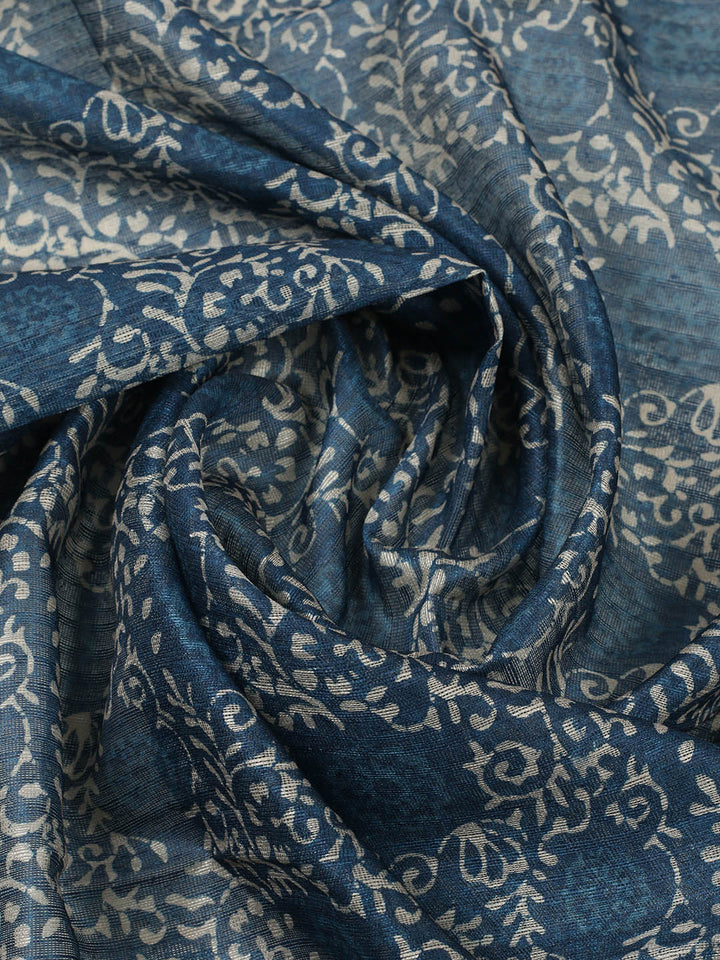 Printed Chanderi Unstitched Suit With Pant &amp; Dupatta