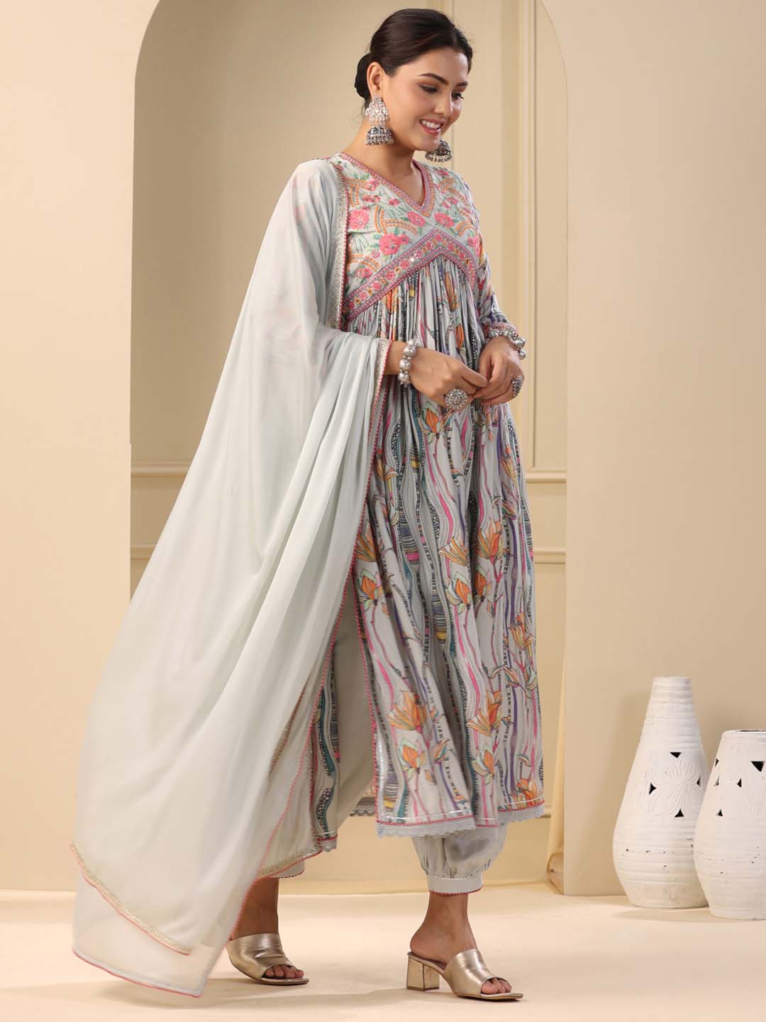 Printed Cotton Kurta With Pants & Dupatta